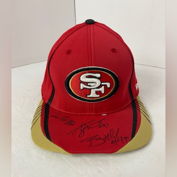 NFL Reebok Hat SF 49ers SnapBack‎ Red Hat EUC Signed By Players euc - Picture 1 of 8